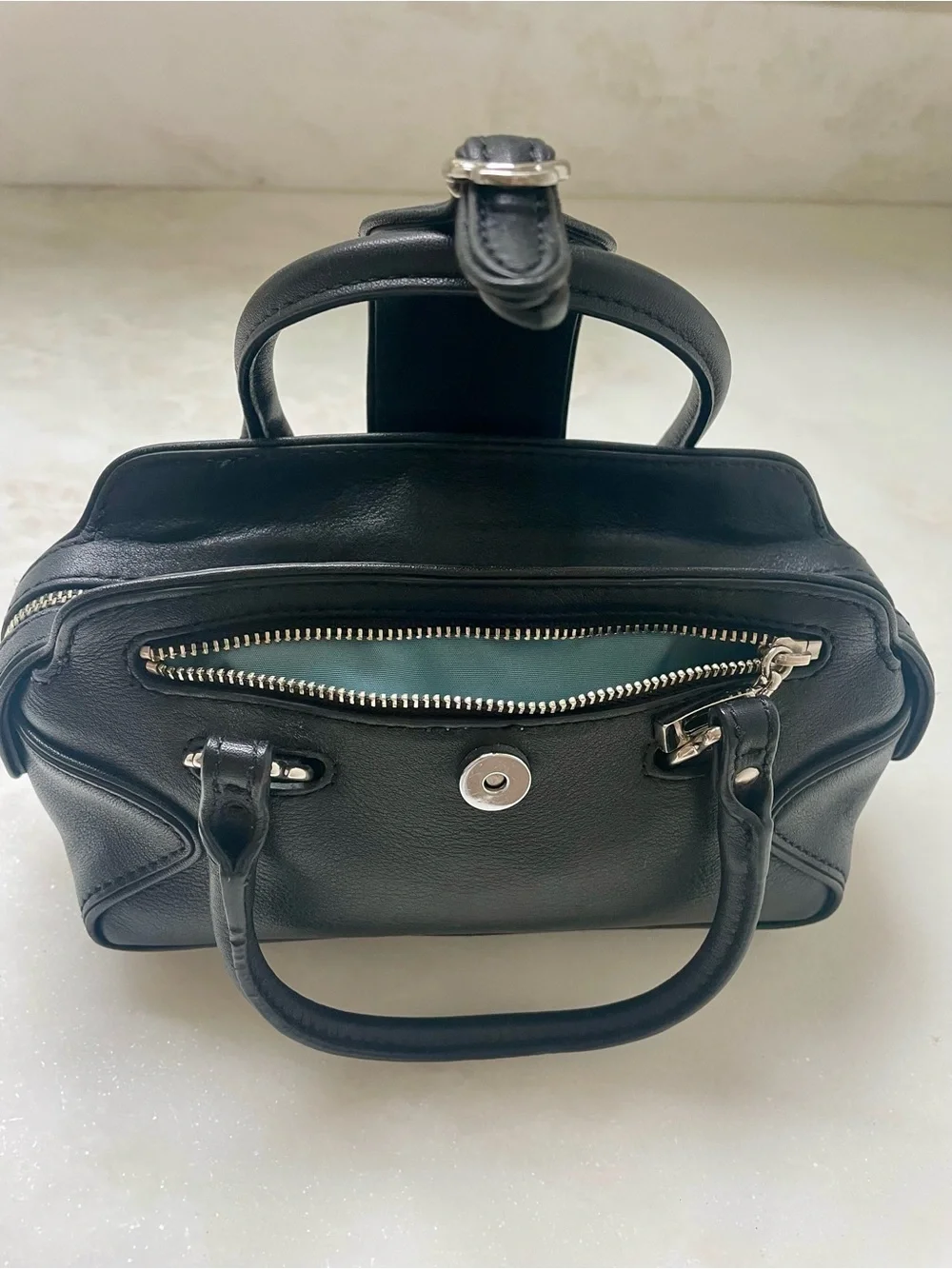 Cole Haan Black Leather Top-Handle Satchel - Sleek Everyday Mini Handbag